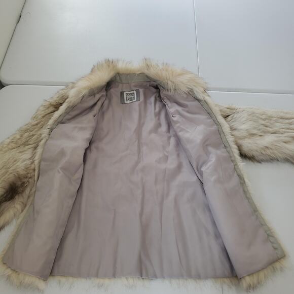 Saga Fox Coat Womens Medium Beige Cream Real Fox Fur Lined Luxury Glam Jacket - Picture 7 of 8